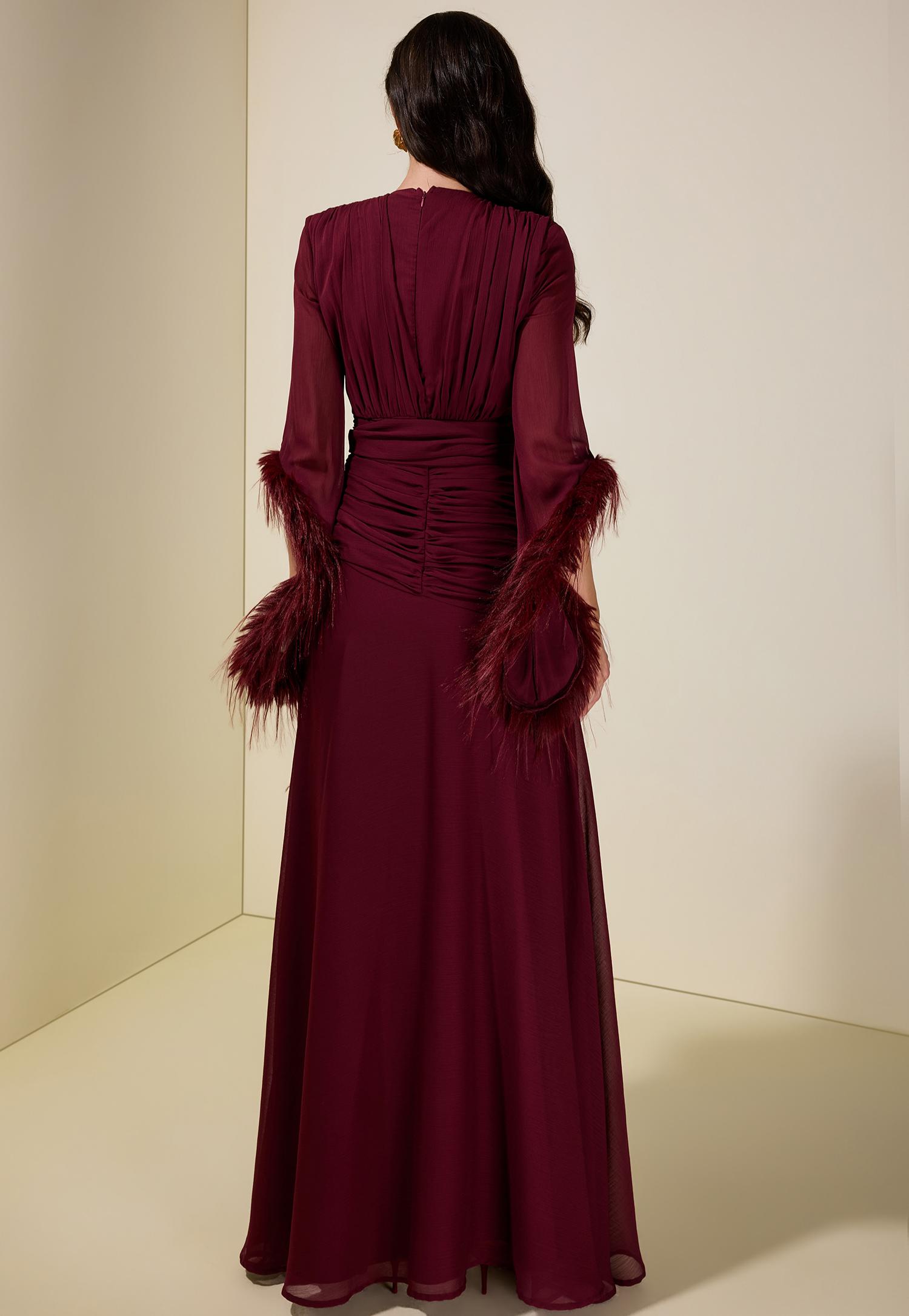 Chiffon Splicing Tassel V-Neck Maxi Dress With Belt