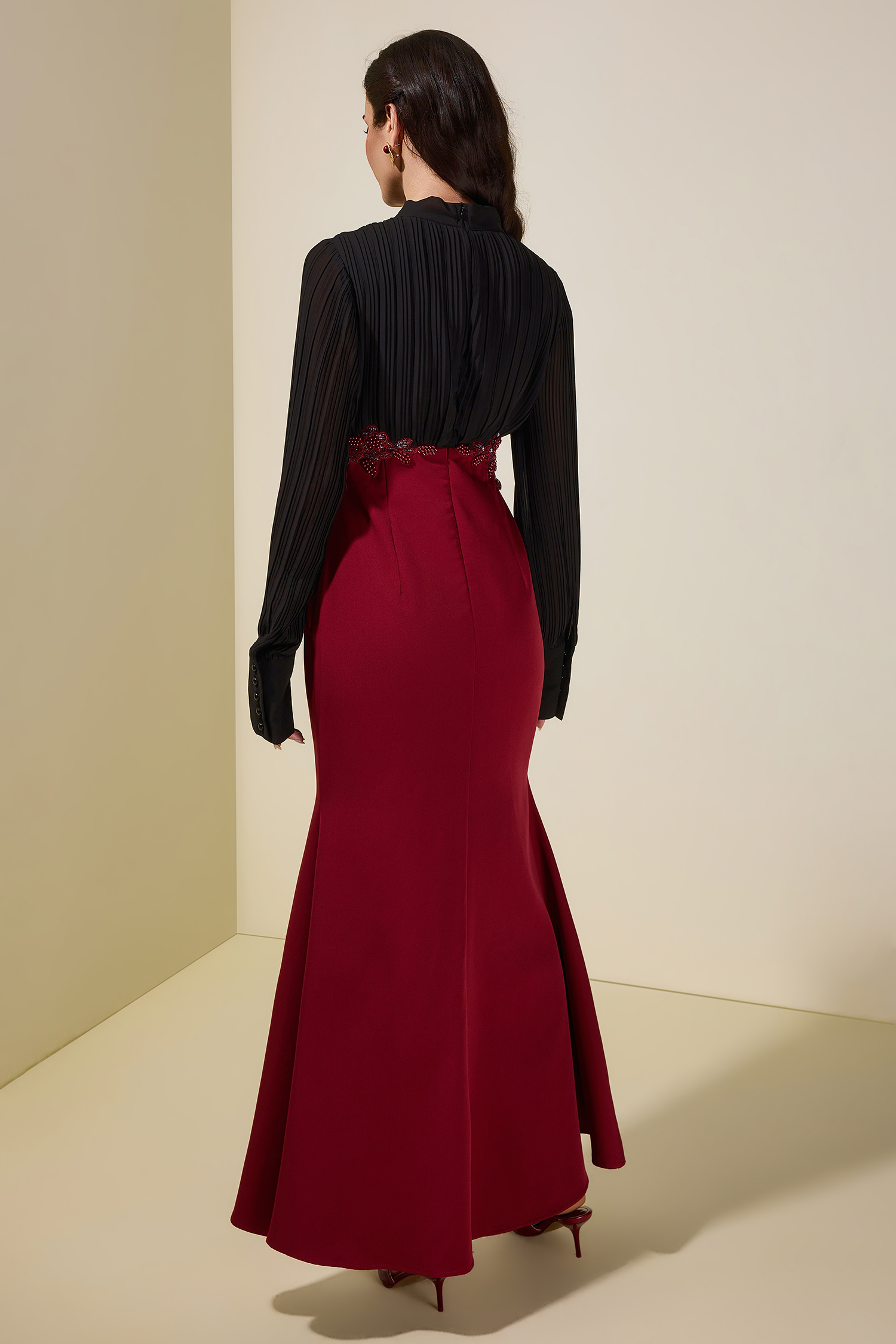 Chiffon Pleated Rivet Maxi Dress