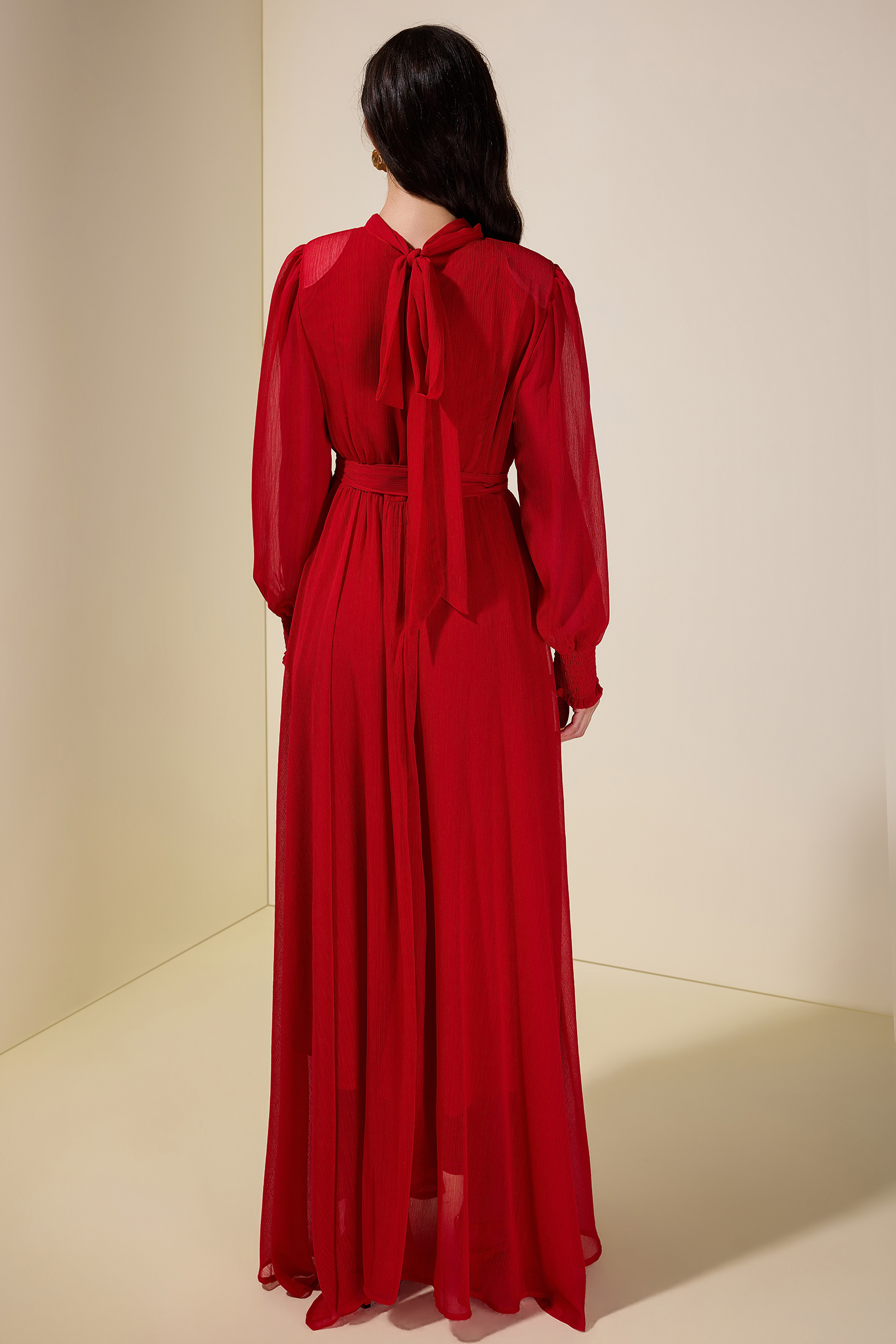 Chiffon Pleated Tie-Up Maxi Dress