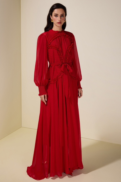 Chiffon Pleated Tie-Up Maxi Dress