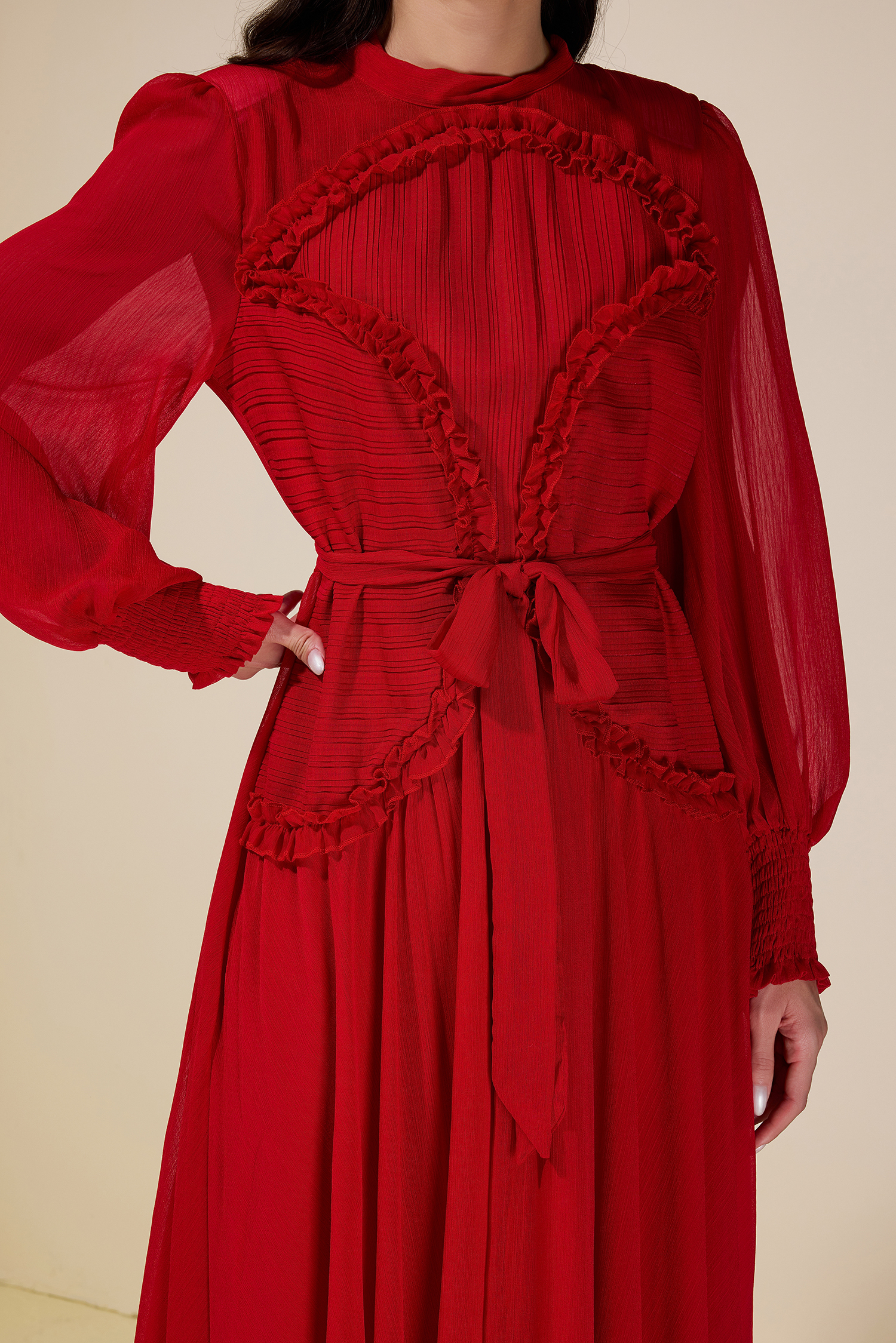 Chiffon Pleated Tie-Up Maxi Dress