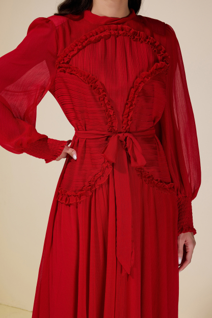 Chiffon Pleated Tie-Up Maxi Dress