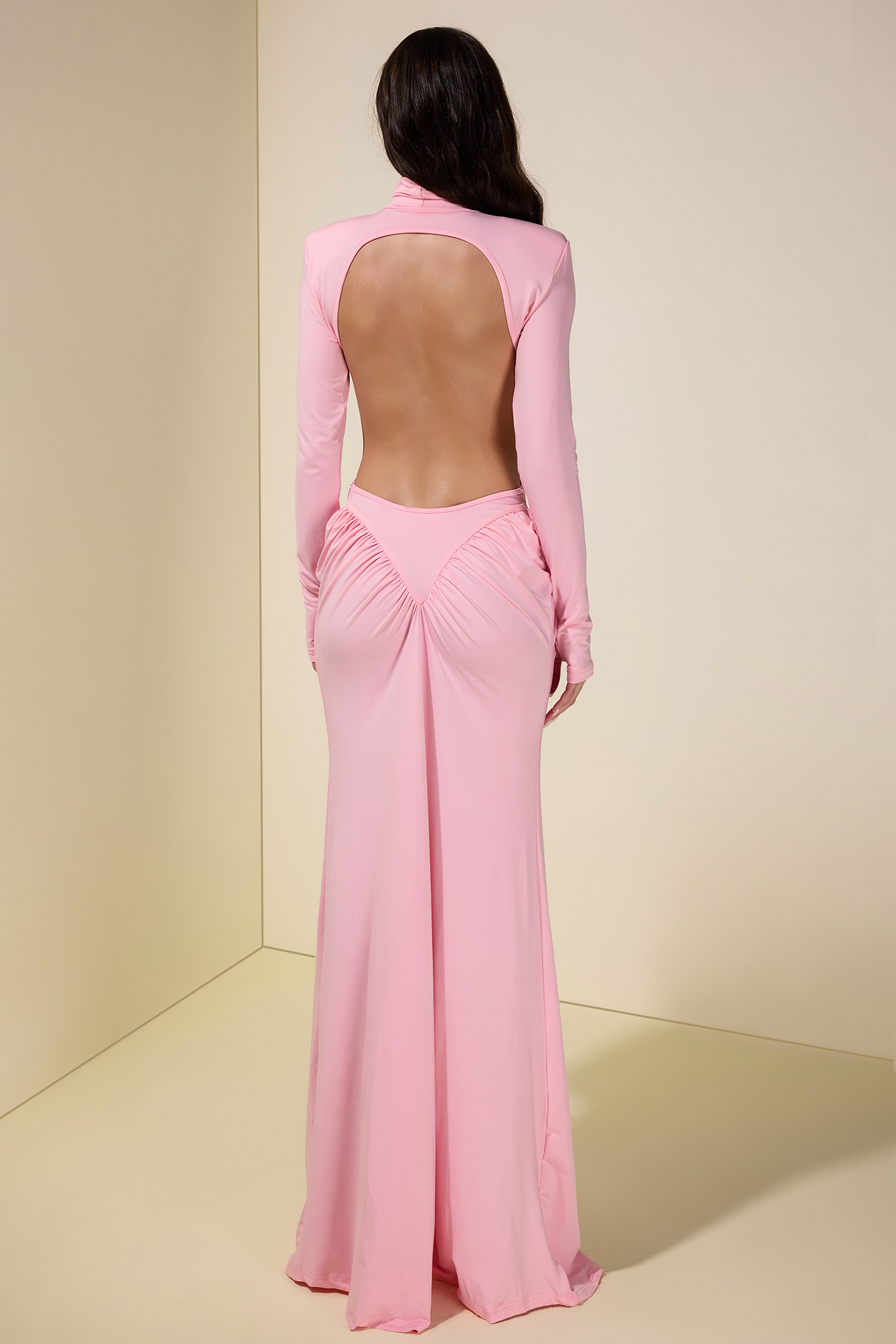 Solid Gathering Cut-Out Maxi Dress