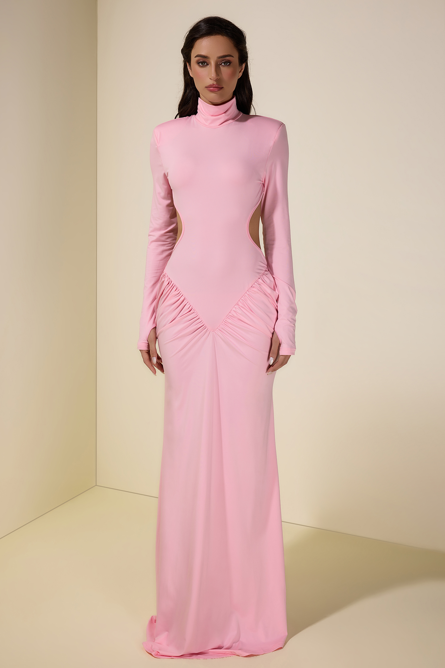 Solid Gathering Cut-Out Maxi Dress