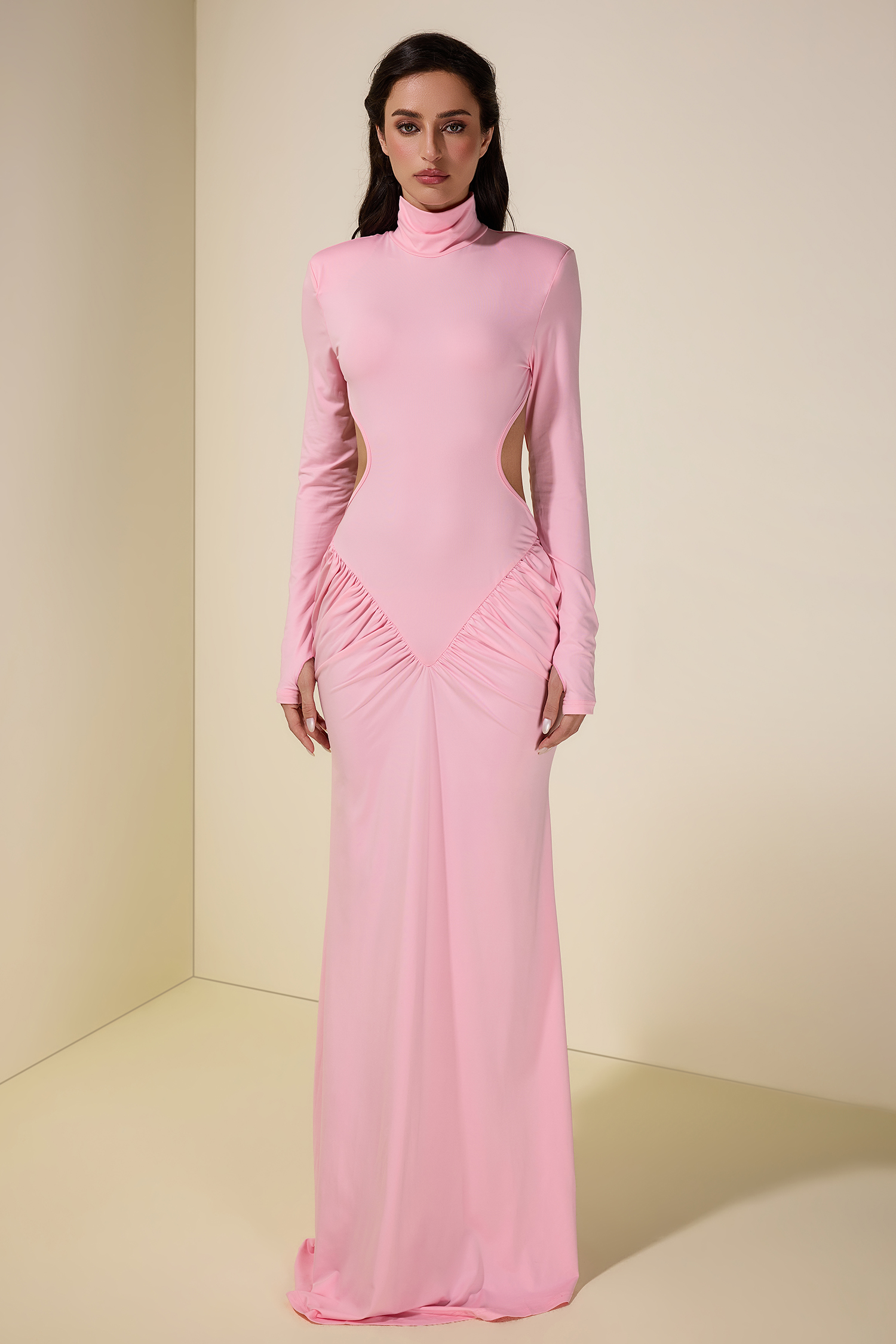 Solid Gathering Cut-Out Maxi Dress