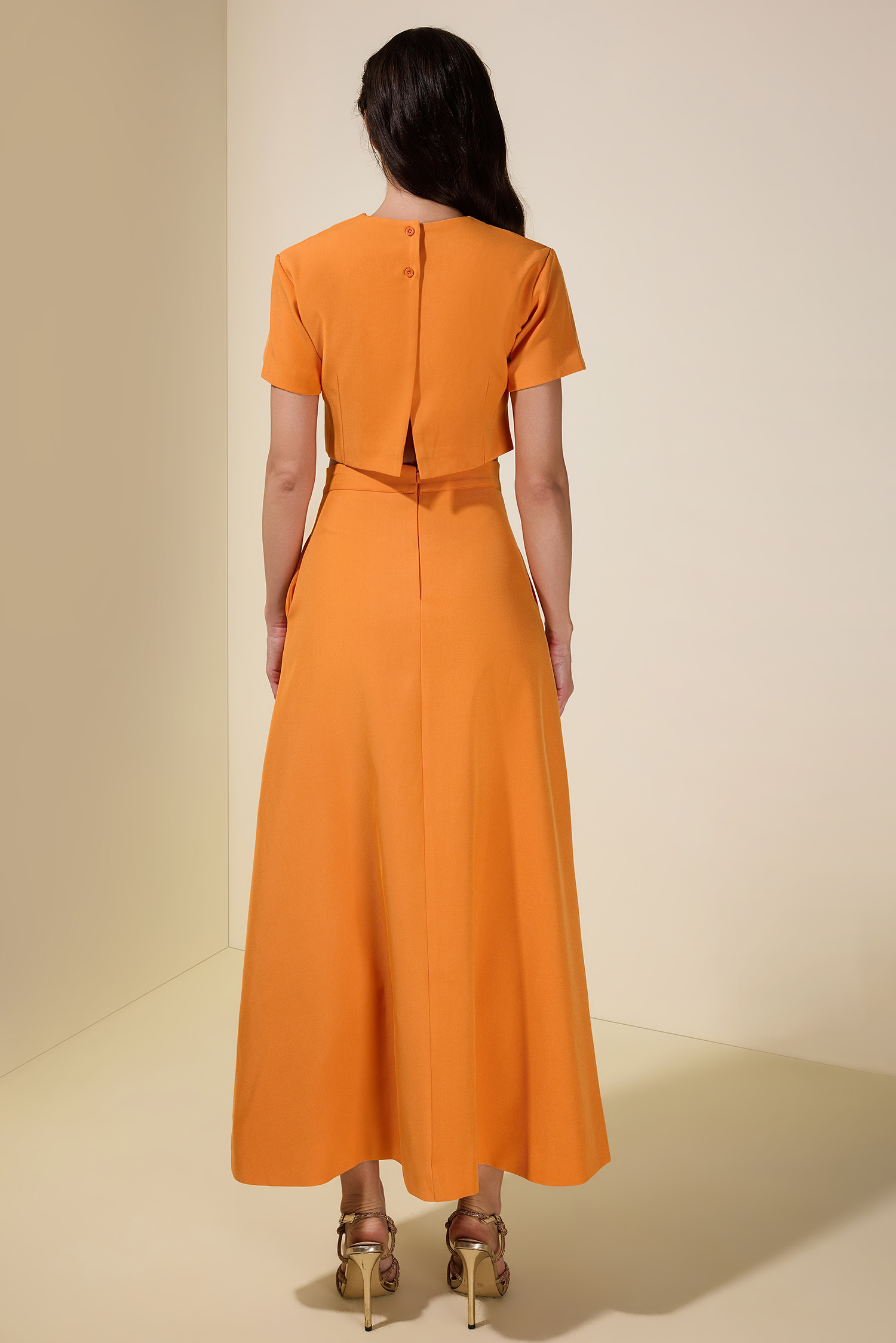 Appliquéd Round Neck Top & High Waist Skirt Set