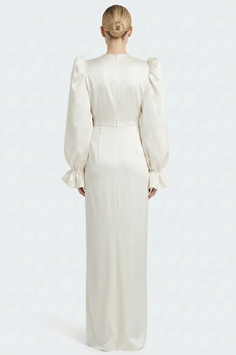 Satin Pleated Bow  Maxi Dress