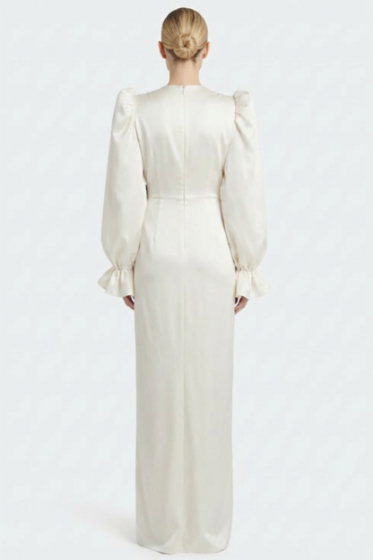 Satin Pleated Bow  Maxi Dress