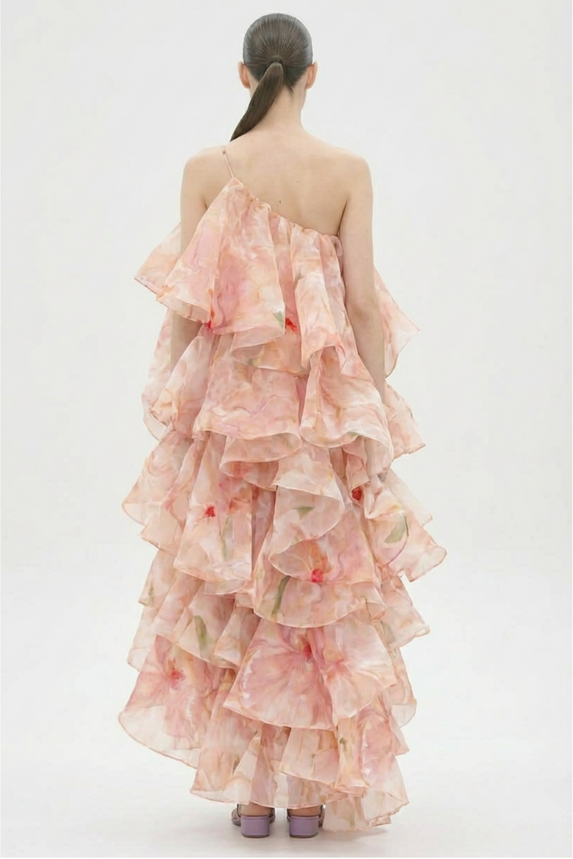 Floral One Shoulder Ruffle Maxi Dress