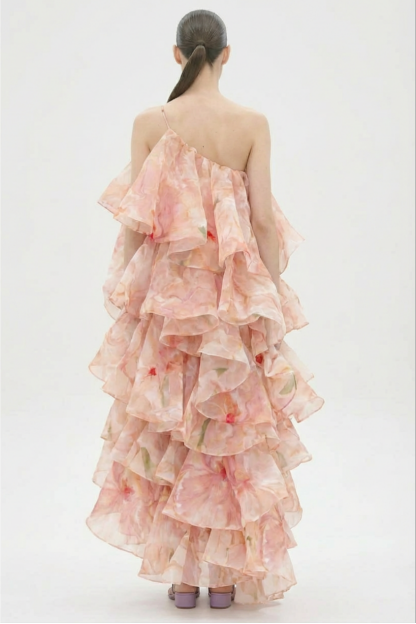 Floral One Shoulder Ruffle Maxi Dress