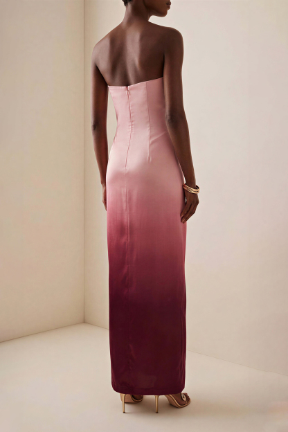 Gradient Color Floral Appliquéd Maxi Dress