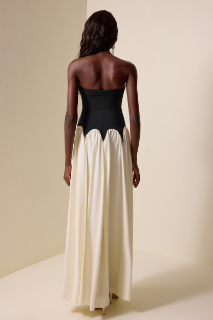 Splicing Contrast Color Off-Shoulder Maxi Dress