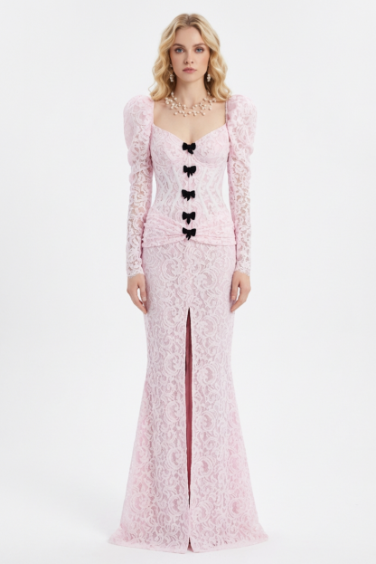 Lace Bow Slit Maxi Dress