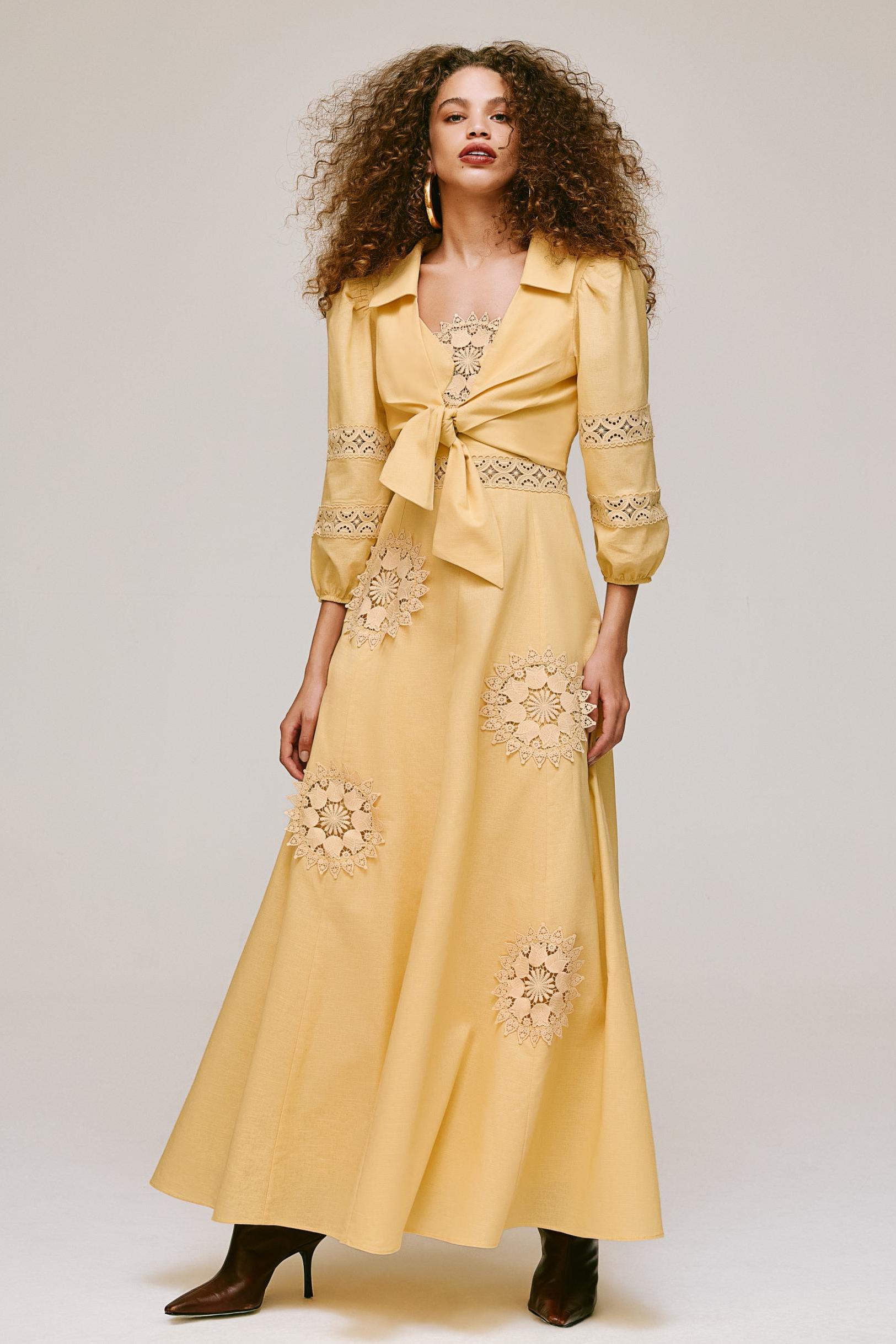 Lace Shirt Collar Lace-Up Mini Top  & Slip Midi Dress Set