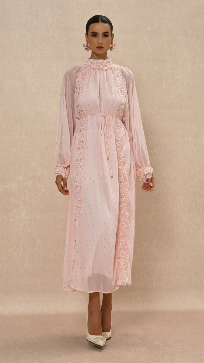 Luxury Embroidered Faux Pearl Maxi Dress