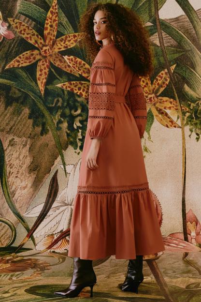 Lace Single Breasted Long Sleeve Maxi Dress With Belt