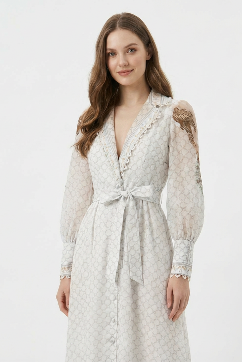 Palace Print V-Neck Rivet Maxi Dress