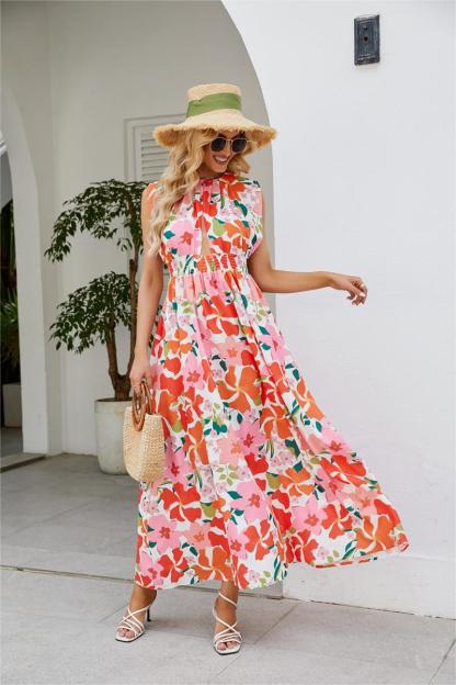 Floral Sleeveless Maxi Dress Pink