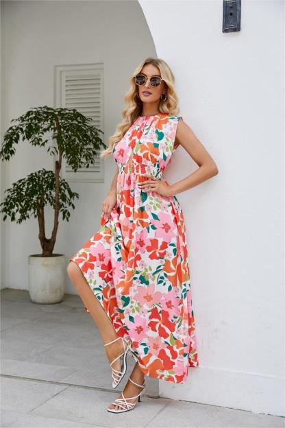 Floral Sleeveless Maxi Dress Pink