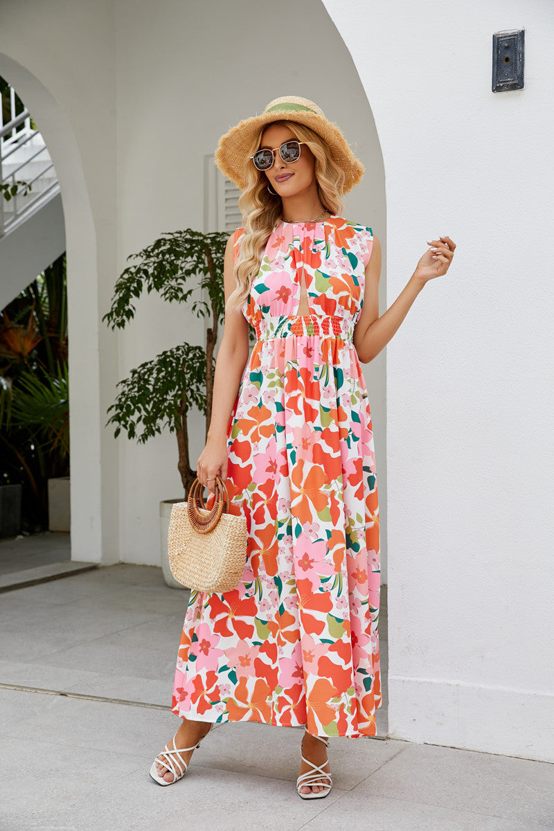 Floral Sleeveless Maxi Dress Pink