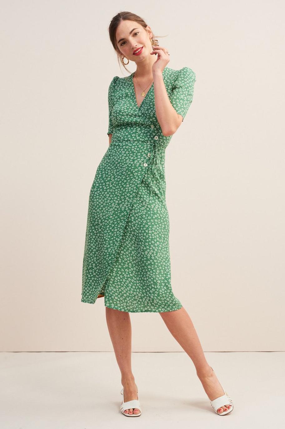 Floral Short Sleeve V-Neck Midi Dress