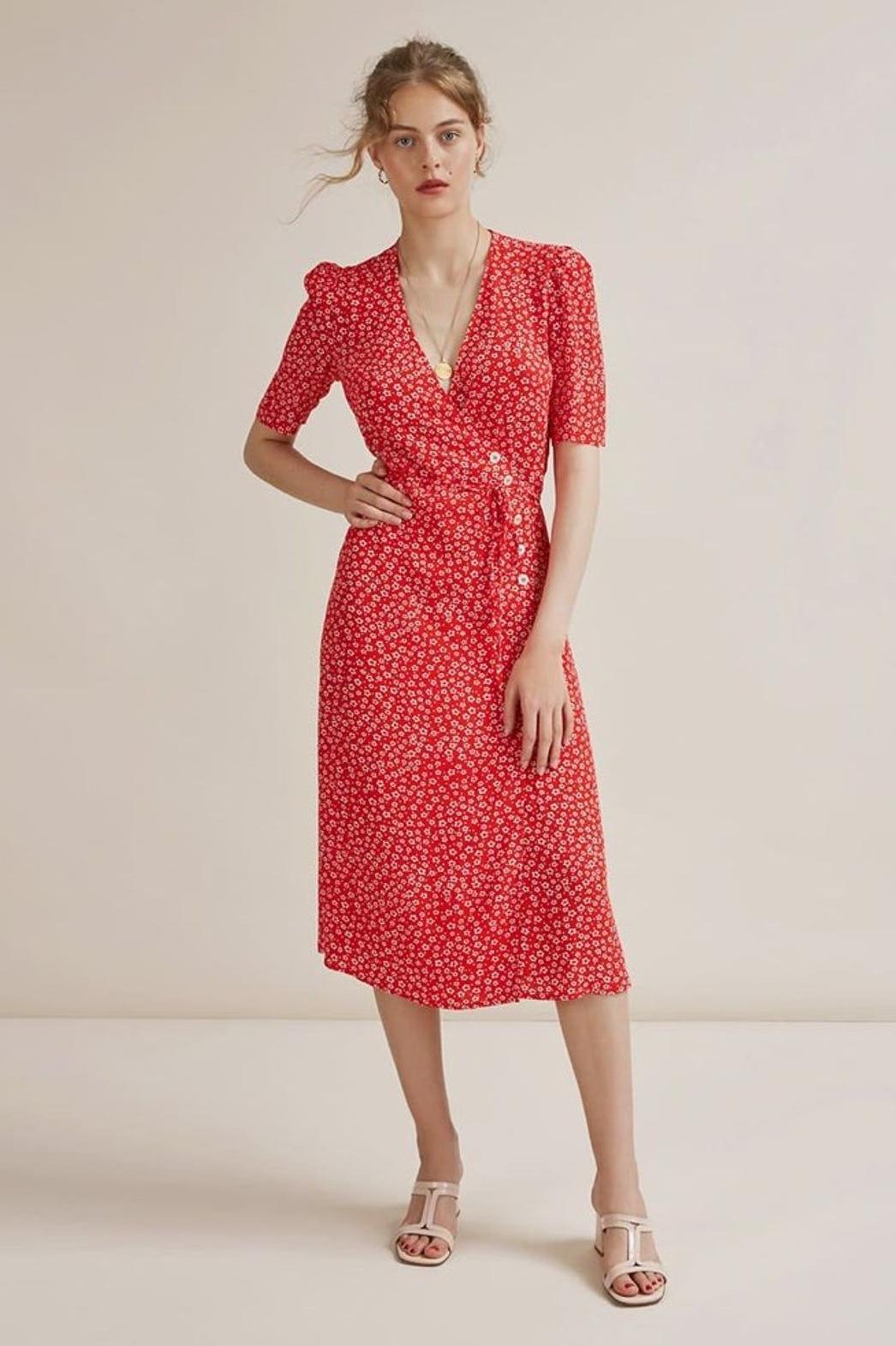 Floral Short Sleeve V-Neck Midi Dress