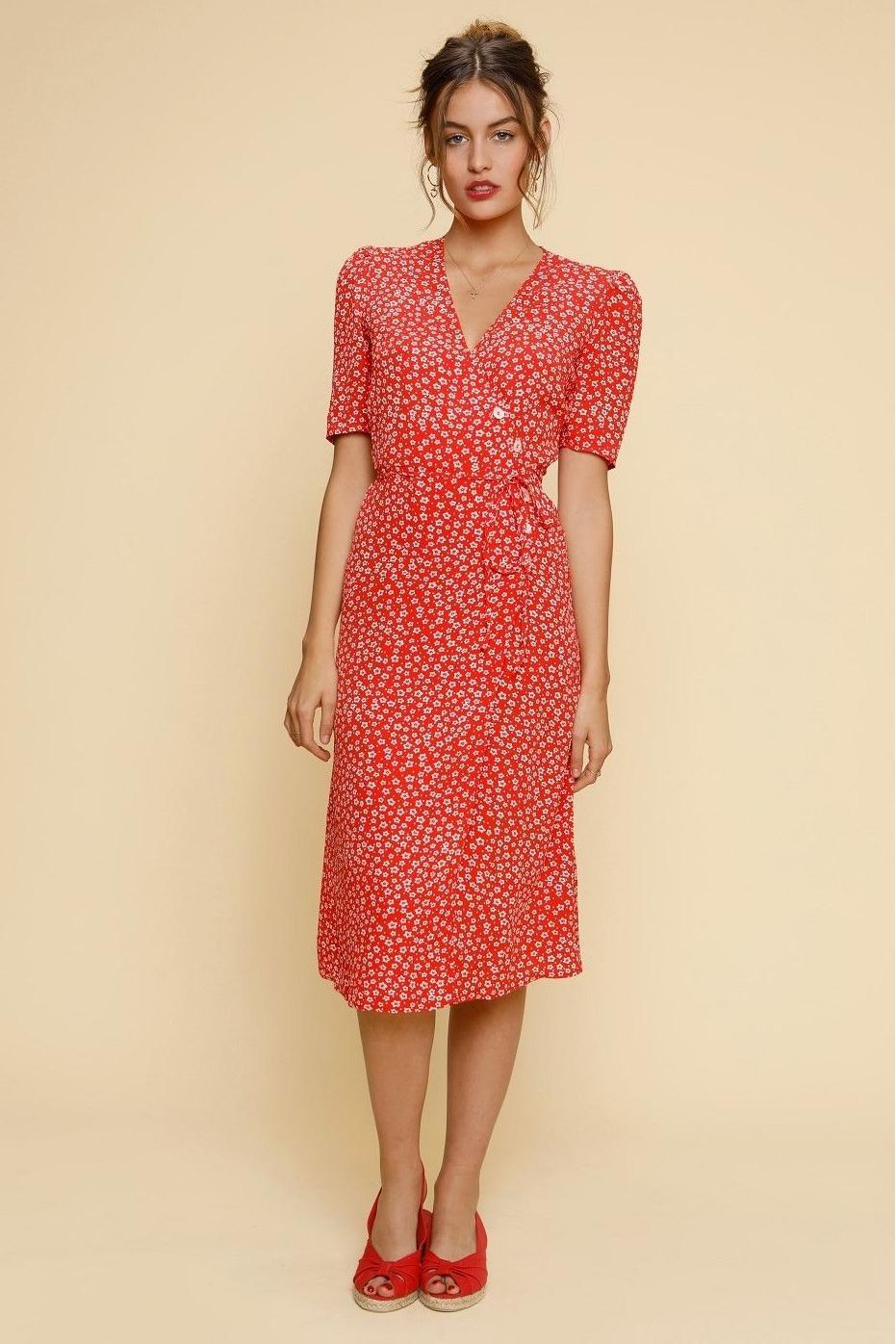 Floral Short Sleeve V-Neck Midi Dress