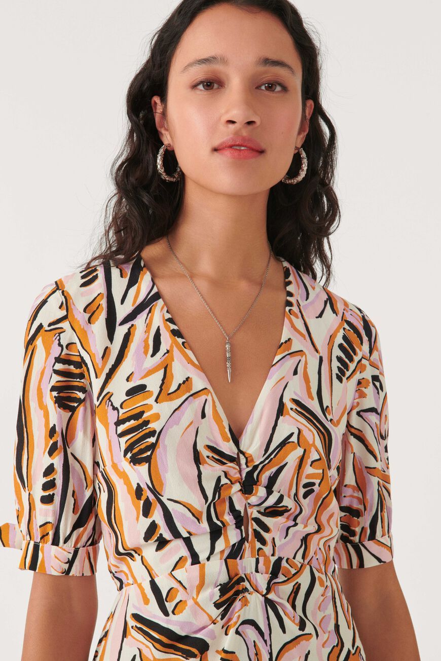 Floral Cut-Out Lace Up Midi Dress Pink