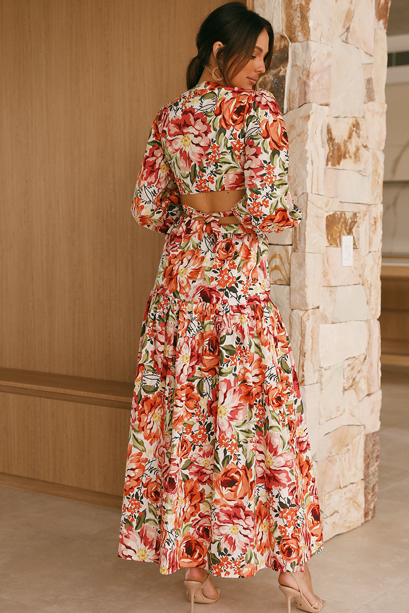 Floral Cut-Out Ruched Slit Two-Piece Set