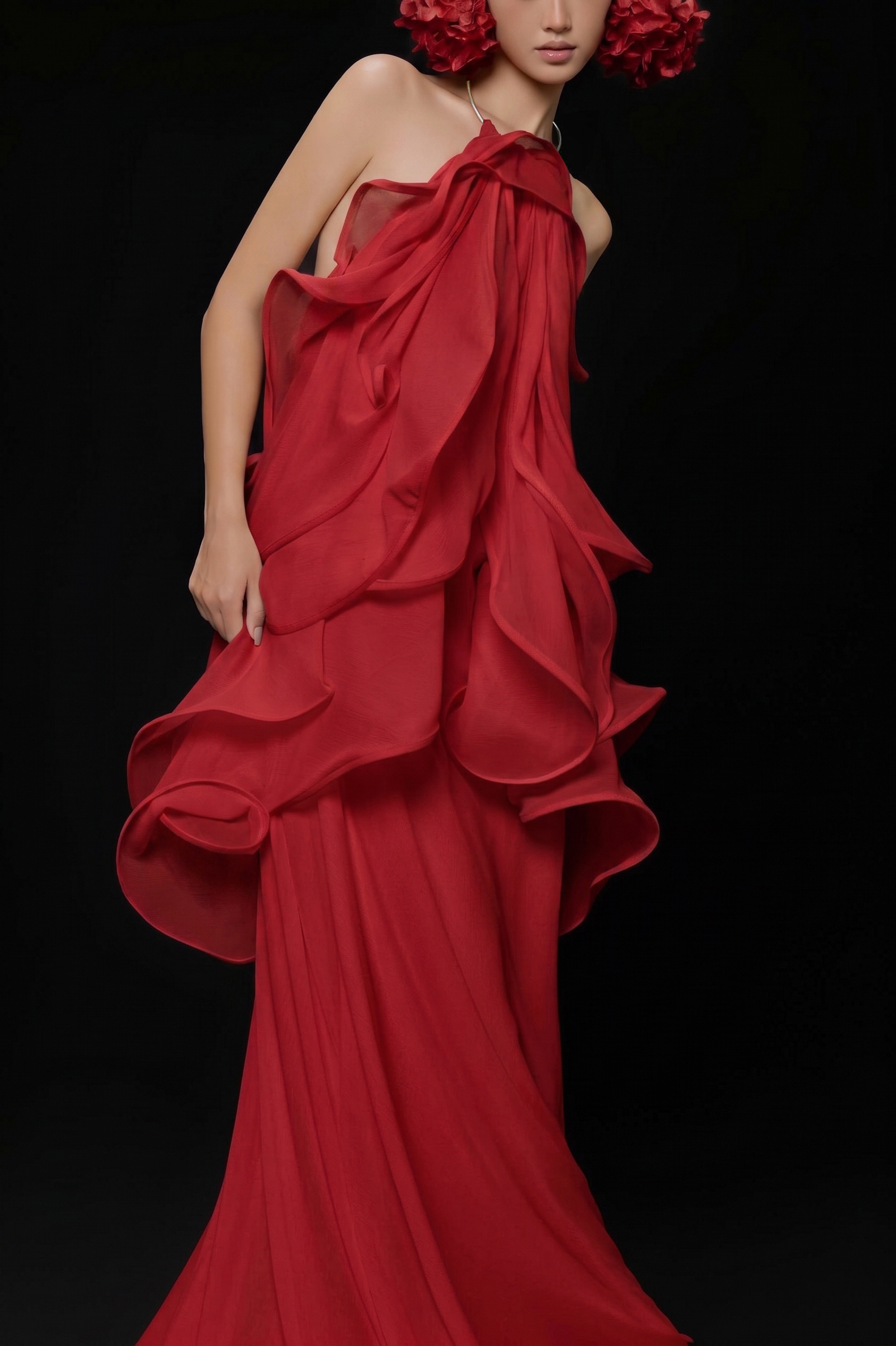 Halter Neck Backless Ruffle Maxi Dress
