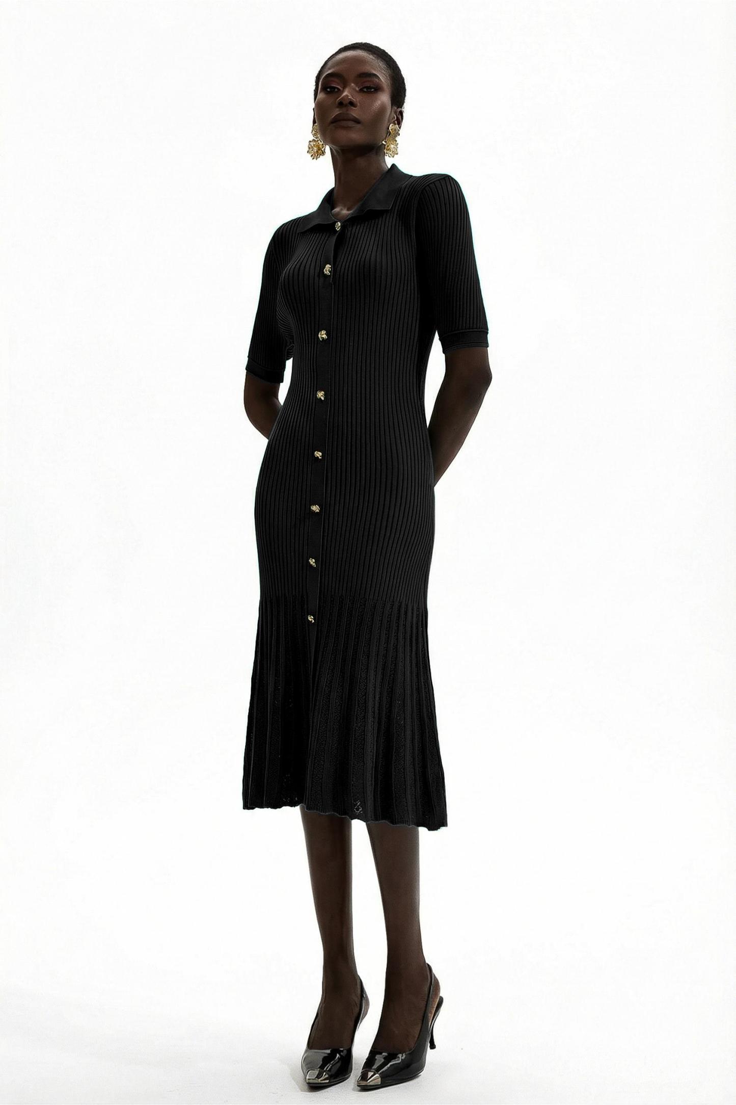 Jersey Flapped Metal Button Midi Dress