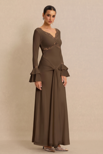 Lace Splicing Jersey Frill Maxi Dress