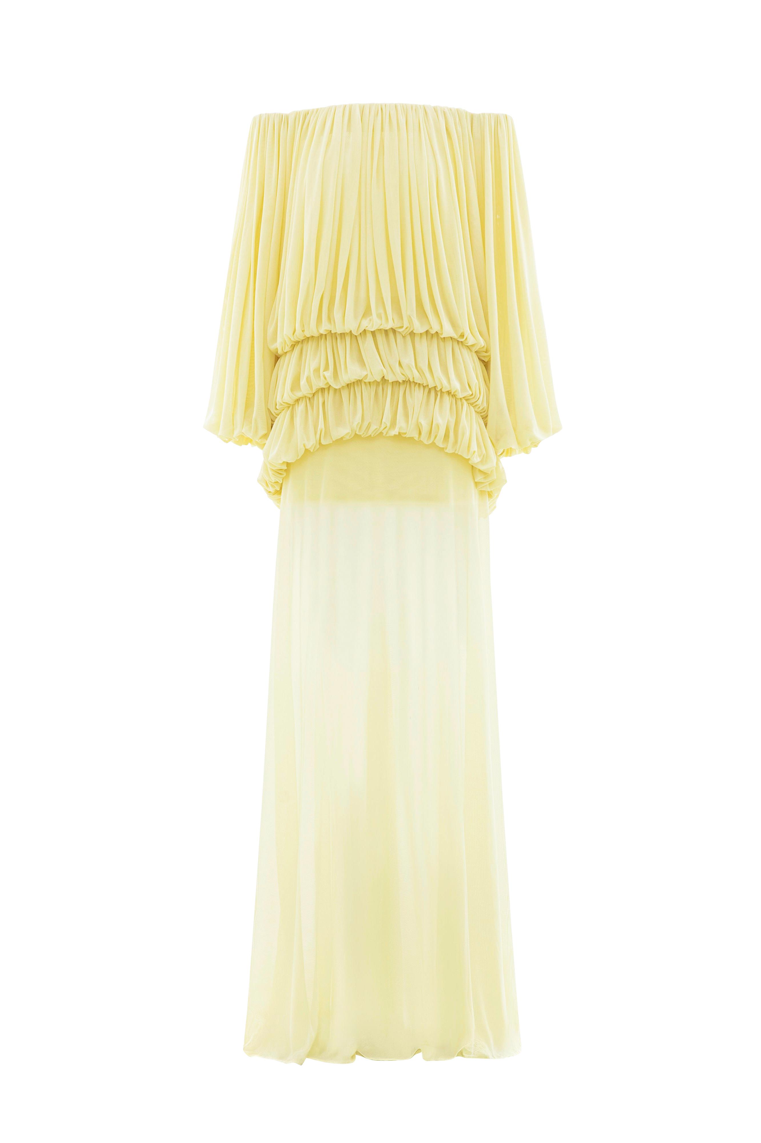 Off Shoulder Gathering Top & Mid Waist Midi Skirt Set