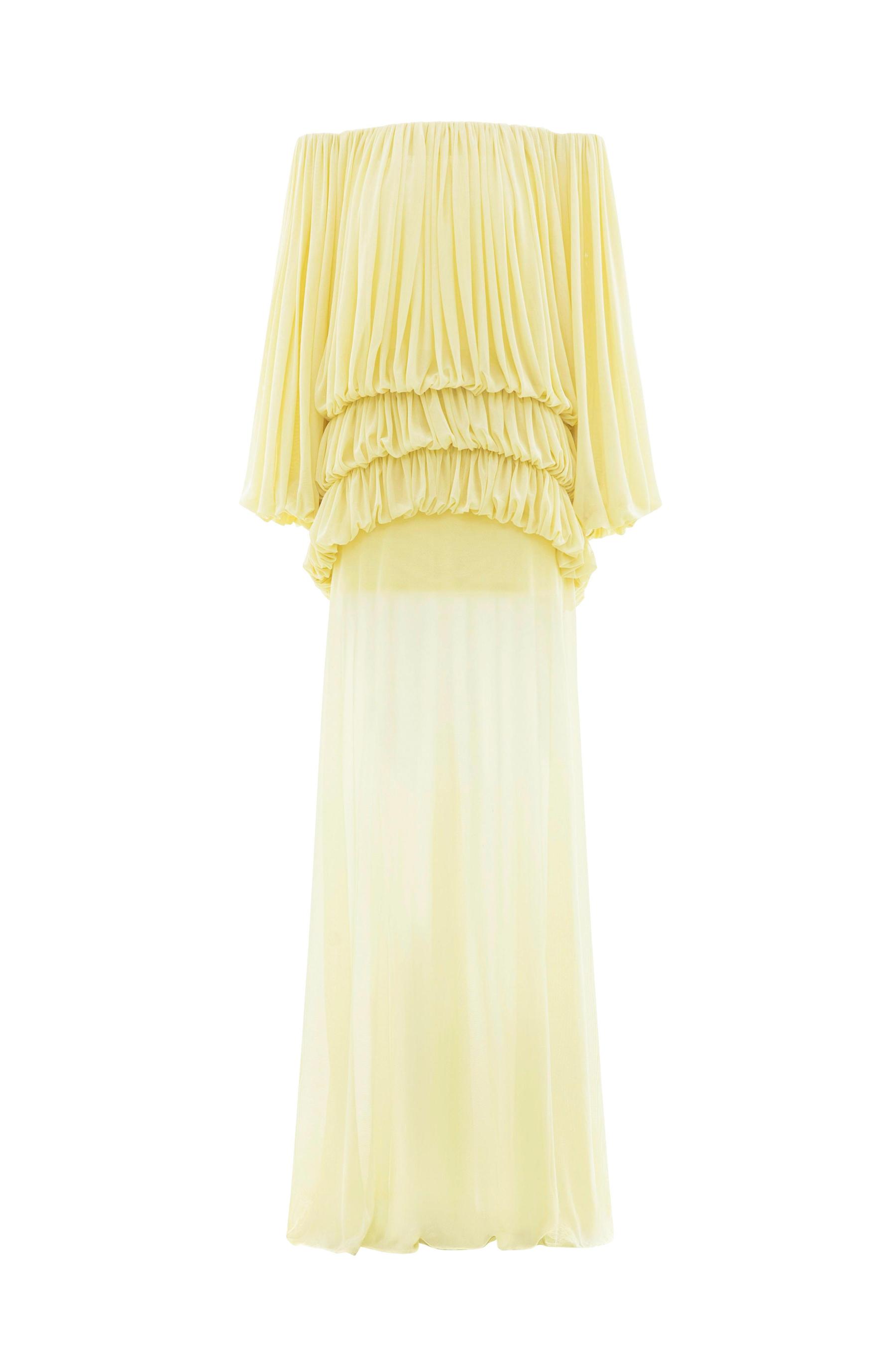 Off Shoulder Gathering Top & Mid Waist Midi Skirt Set