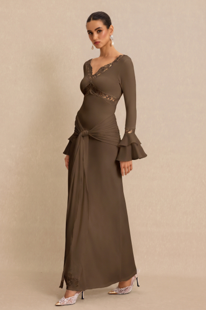 Lace Splicing Jersey Frill Maxi Dress