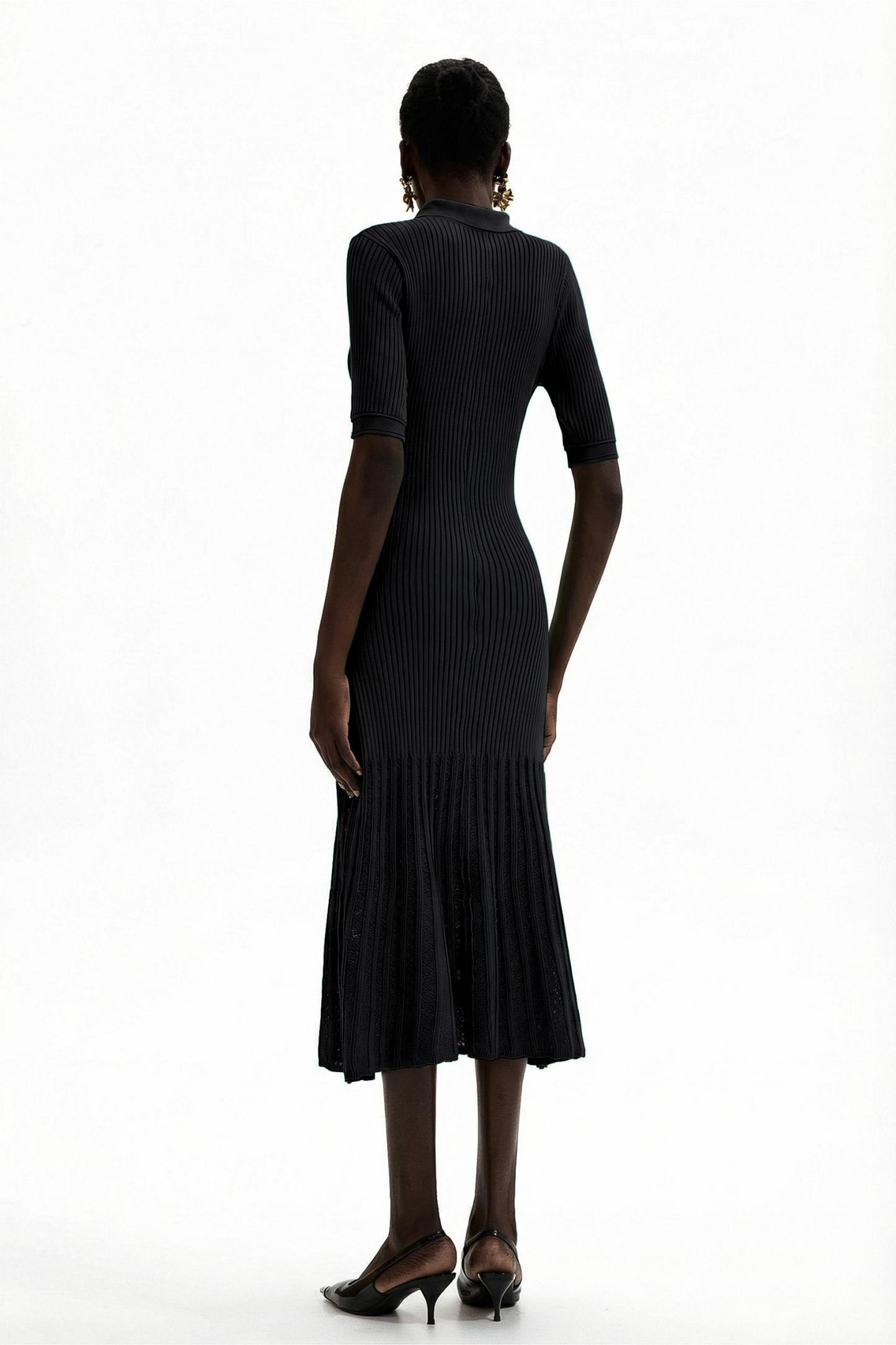 Jersey Flapped Metal Button Midi Dress