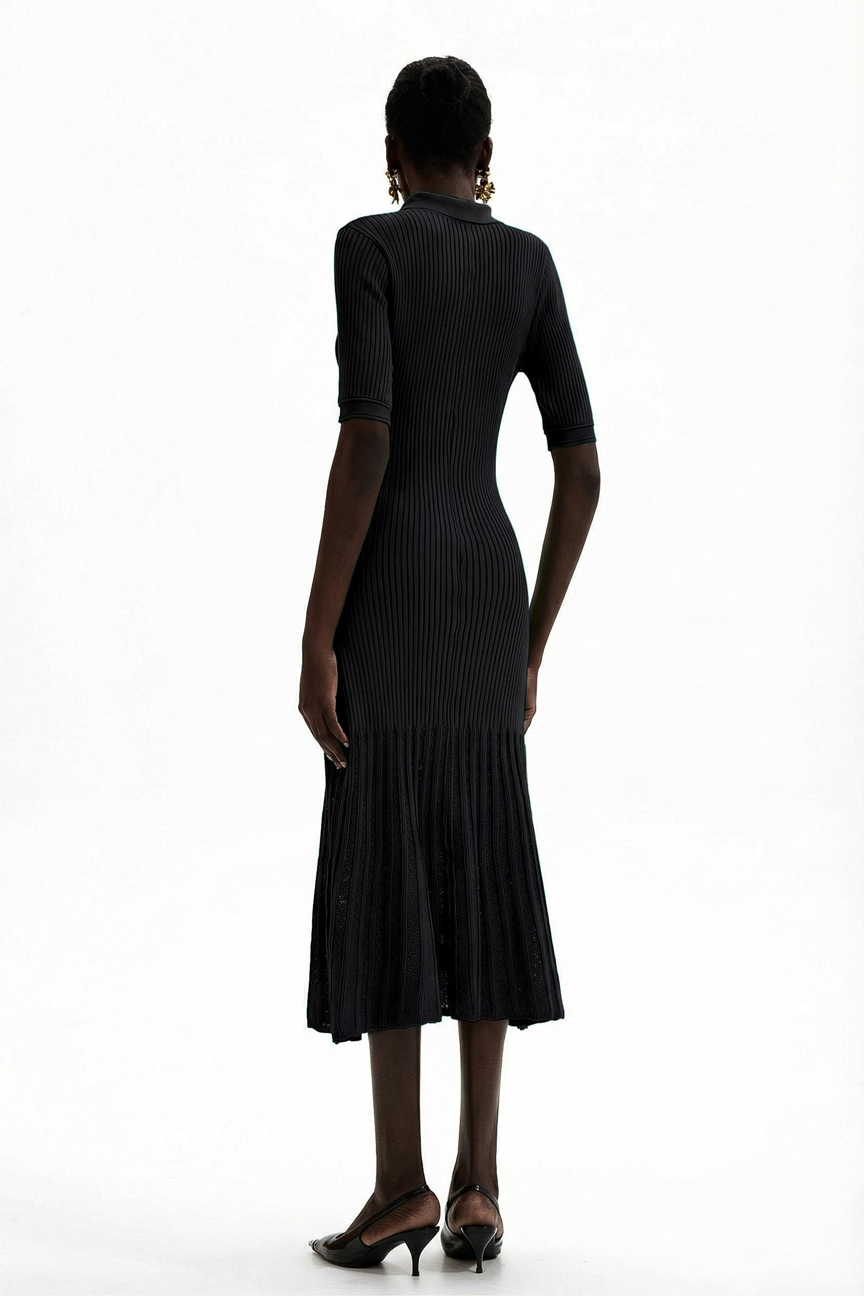 Jersey Flapped Metal Button Midi Dress