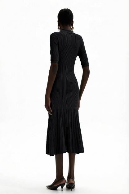 Jersey Flapped Metal Button Midi Dress