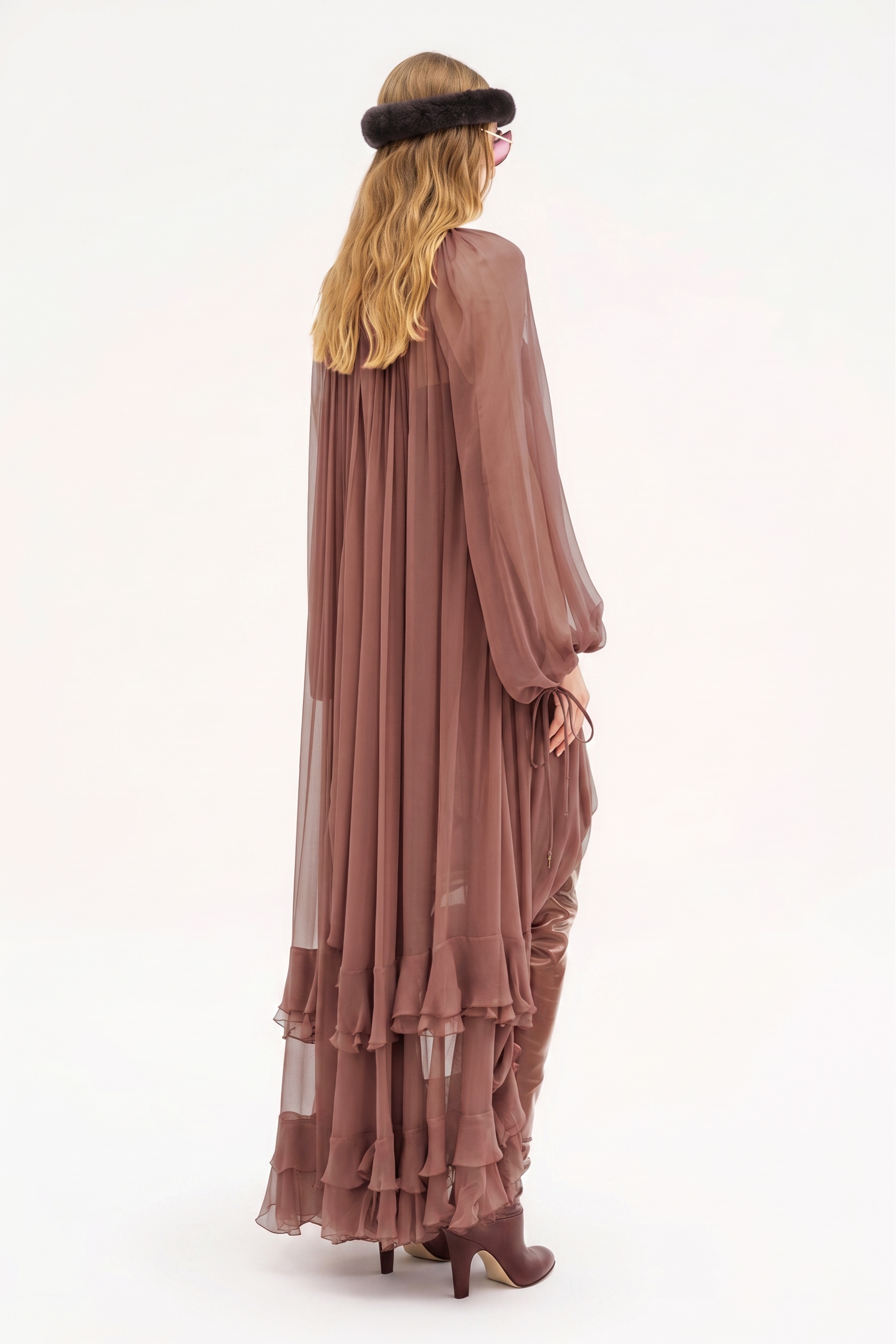 Ruffle High Neck Gathering Maxi Dress