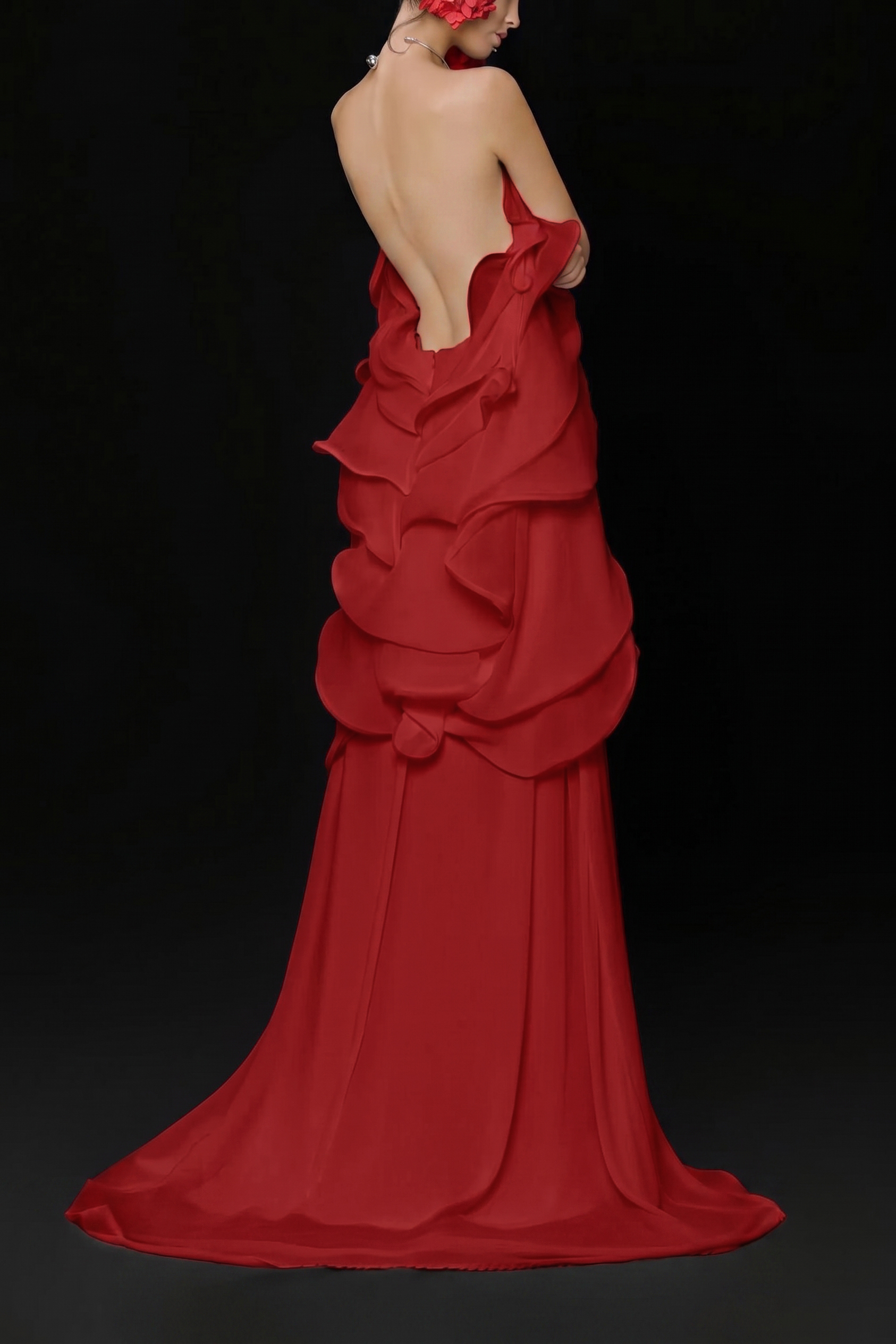 Halter Neck Backless Ruffle Maxi Dress