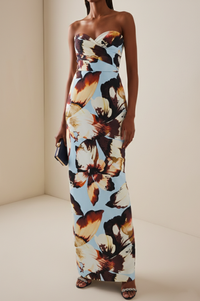 Floral  Pleated V-Neck Maxi Dress
