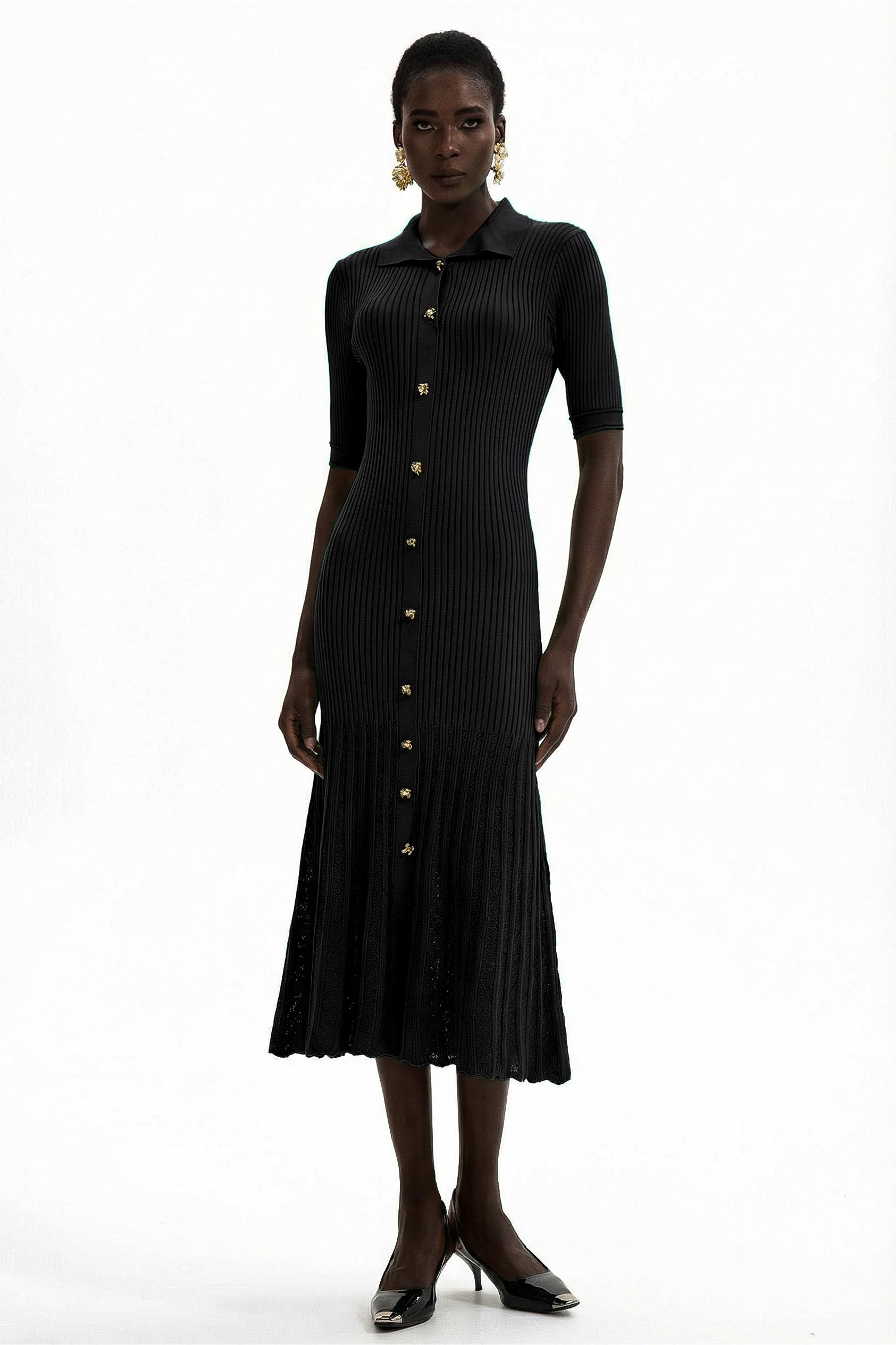 Jersey Flapped Metal Button Midi Dress