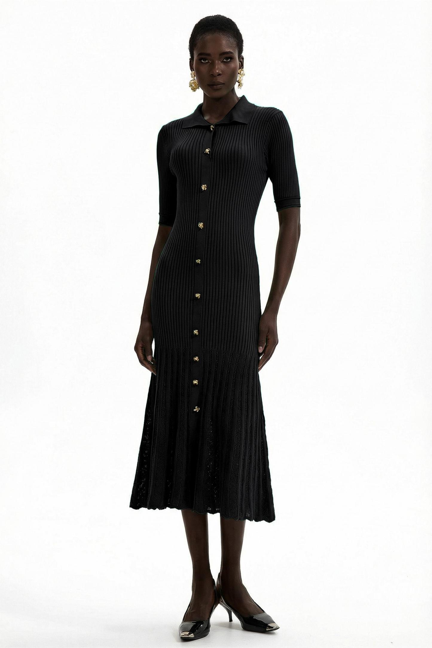 Jersey Flapped Metal Button Midi Dress