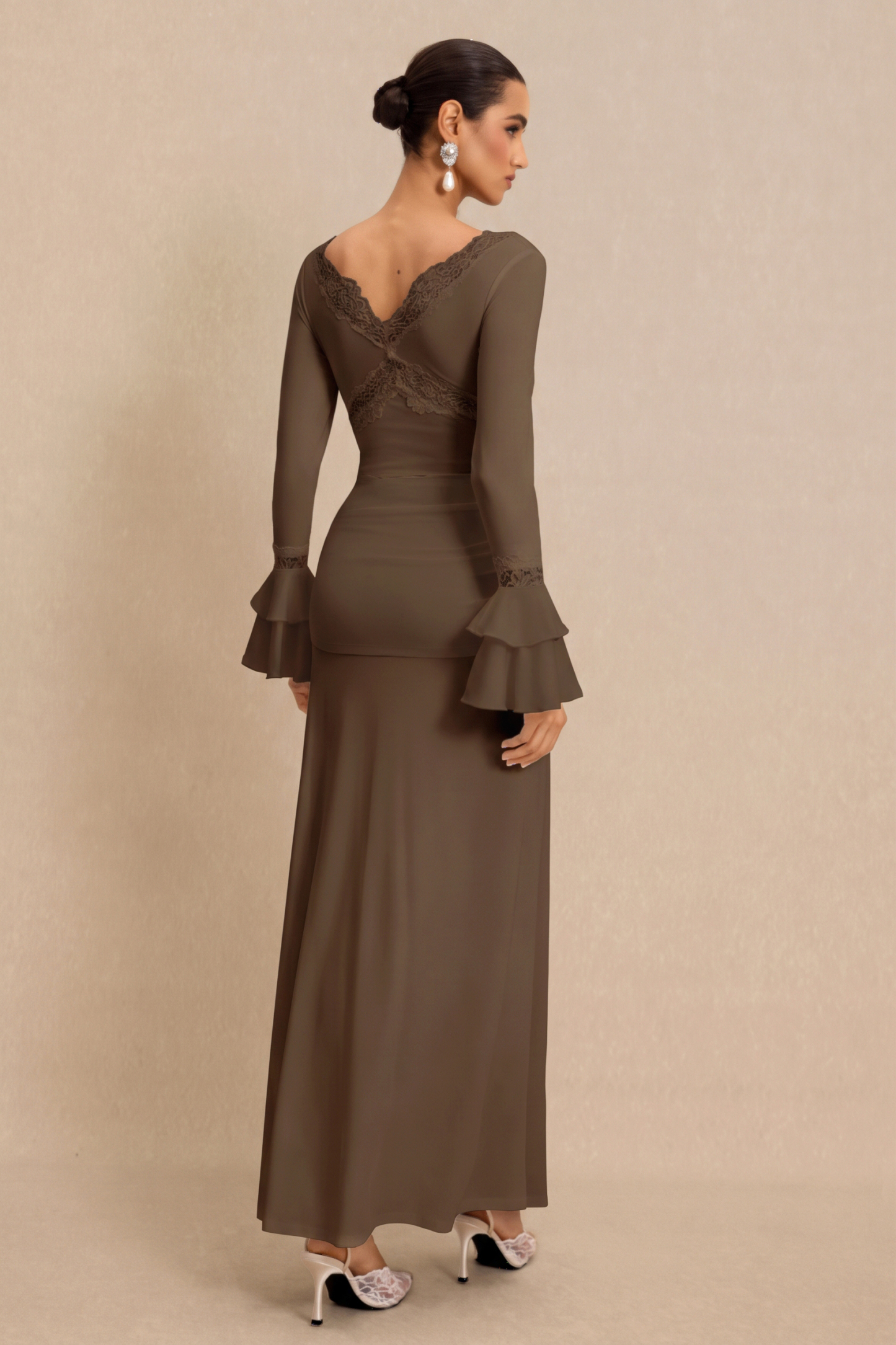 Lace Splicing Jersey Frill Maxi Dress