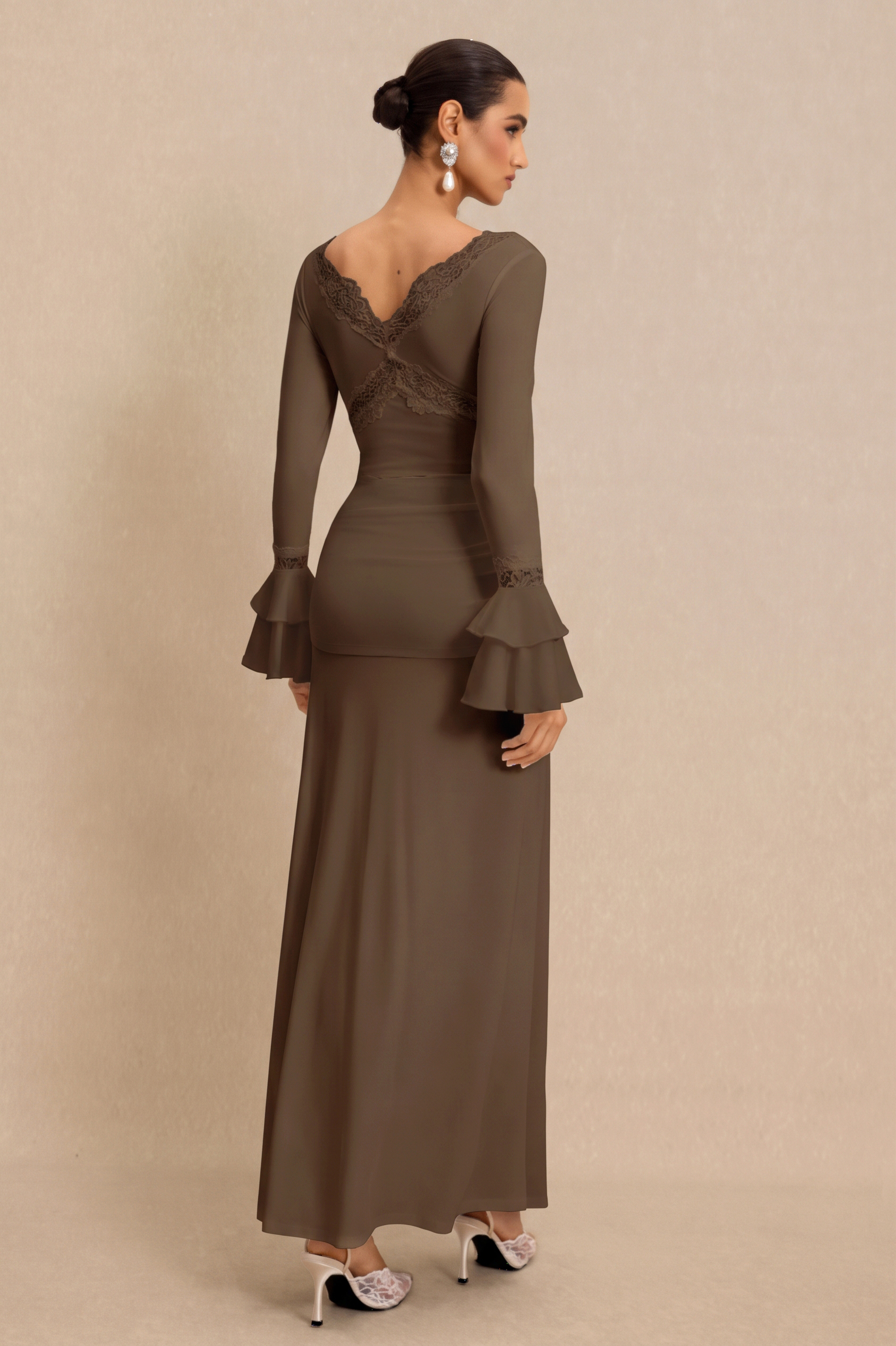 Lace Splicing Jersey Frill Maxi Dress