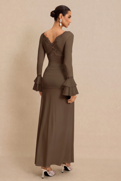 Lace Splicing Jersey Frill Maxi Dress