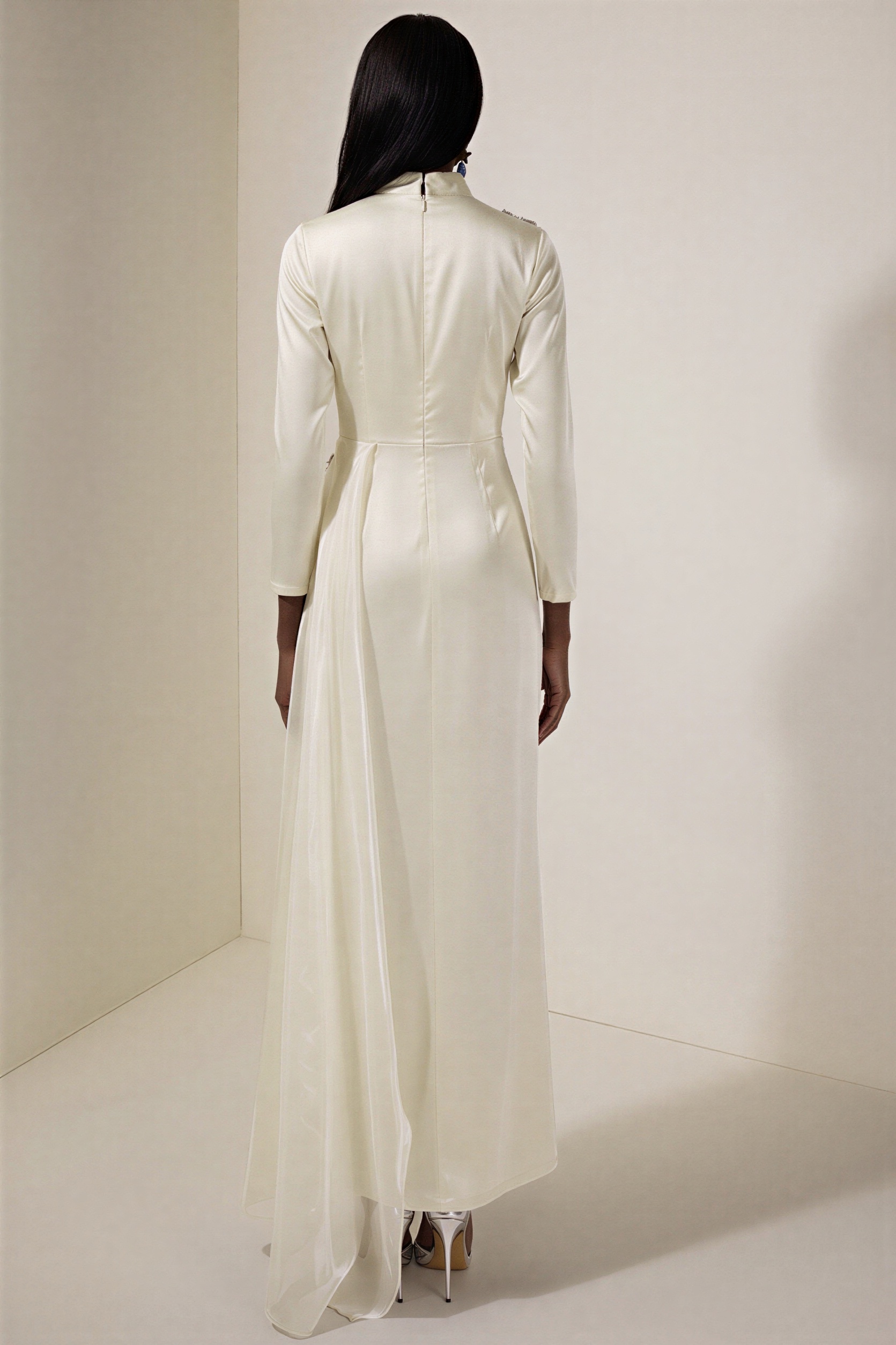 Rhinestone 3D Flower Satin Maxi Dress