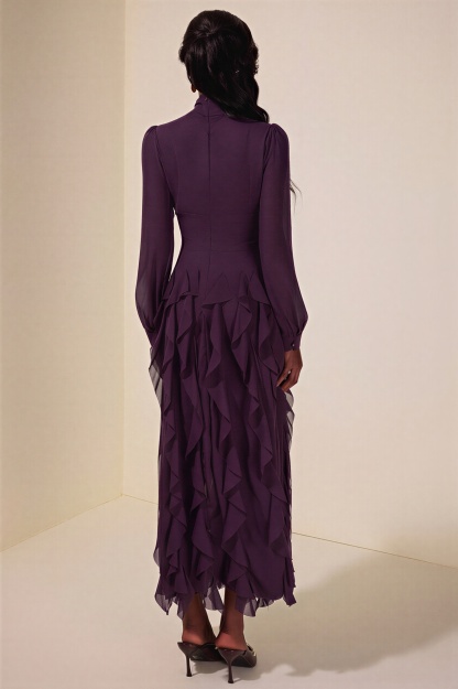 Chiffon Frill Beads Maxi Dress