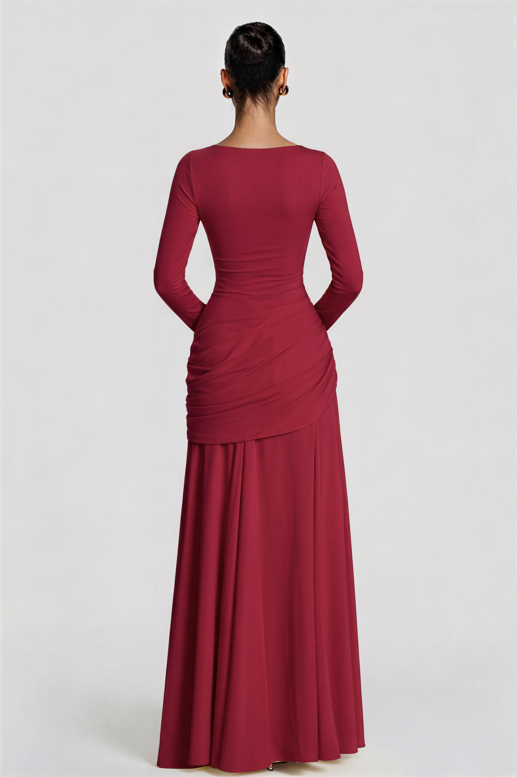 Square Collar Gathering Long Sleeve Maxi Dress