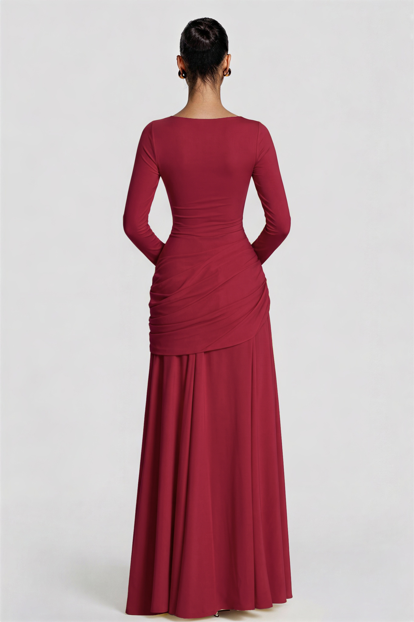 Square Collar Gathering Long Sleeve Maxi Dress